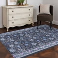 thumbnail image 4 of Navy Blue Floral Area Rugs Collection 4'x6', Ethnic Tribe Abstract Art Flowers Non Slip Indoor Rectangle Throw Runner Rug Floor Mat Carpet for Living Room Dining Table Bedroom Nursery, 4 of 9