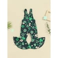 thumbnail image 2 of Biekopu Toddler Girls Romper Jumpsuit Sleeveless Halter Shamrock Print Backless Bell Bottom Overalls Kids Ireland Festival Clothes, 2 of 9