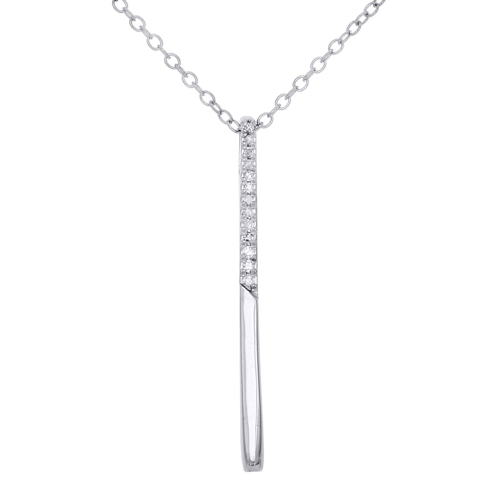 Jewelry For Less 14K White Gold Diamond Vertical Bar Pendant 18
