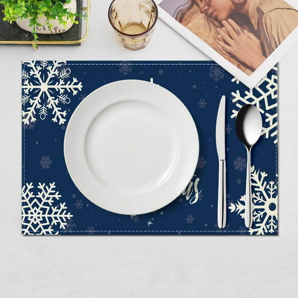 Juego de 4 Manteles Individuales de Navidad • Manteles de mesa navideños para la decoración del comedor • Manteles individuales lavables festivos
