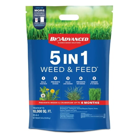 BioAdvanced 5 In 1 Weed and Feed, Granules, 24 LB, 10,000 SQ FT
