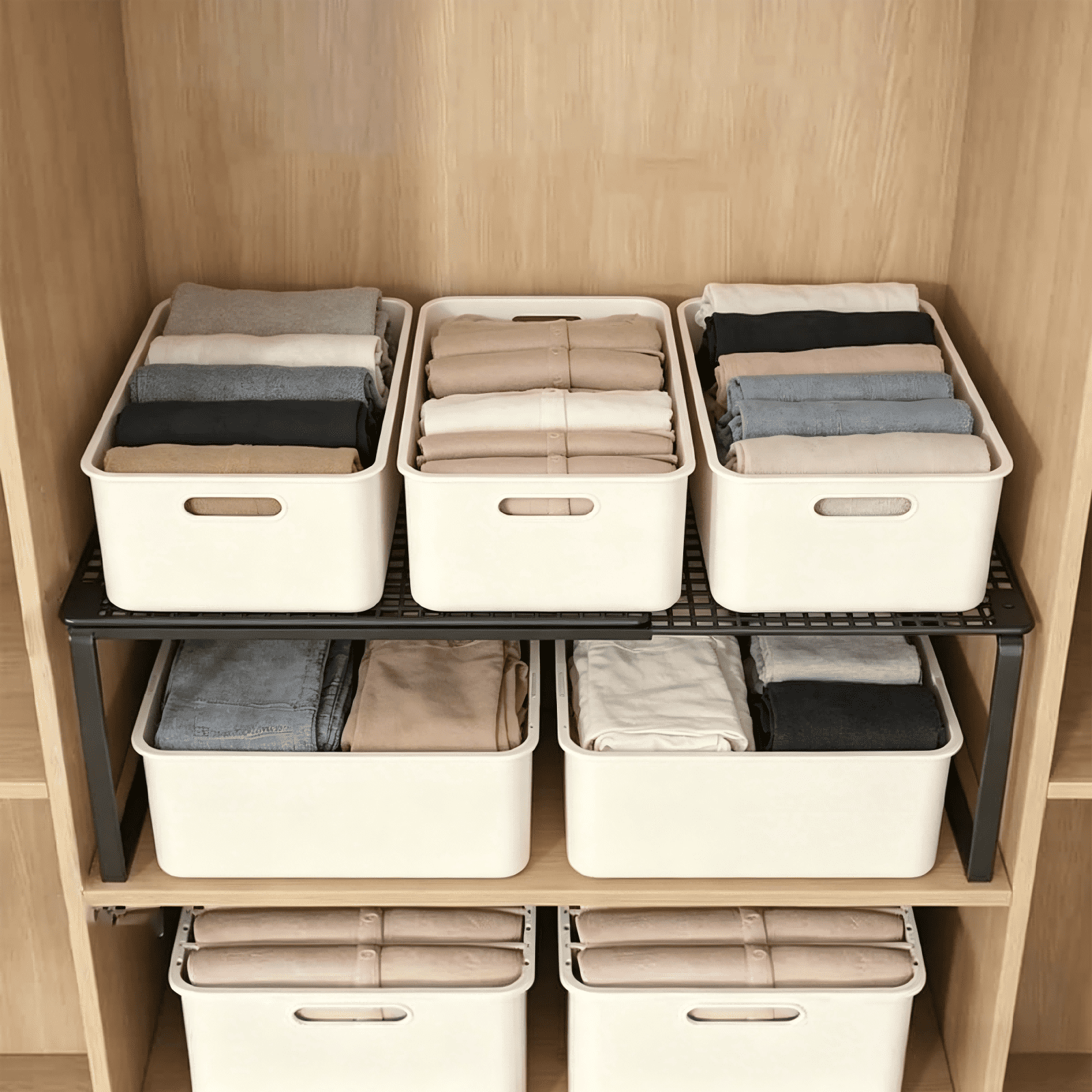 Expandable Cabinet Storage Shelf, Stackable Organizer Rack for Kitchen Bathroom Pantry, Space Saving Shelf for Counter Desk, 12.2x10.6x15-24.4 Inch