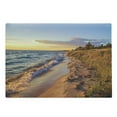 thumbnail image 1 of Coastal Cutting Board, Sandy Calm Beach Ocean Waves Tranquil Seashore Setting Sun, Decorative Tempered Glass Cutting and Serving Board, Large Size, Pale Yellow Pale Brown, by Ambesonne, 1 of 1