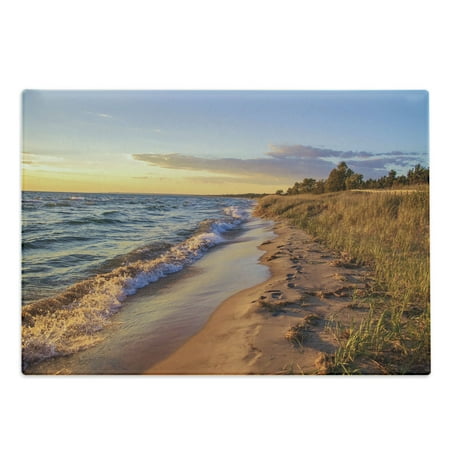 

Coastal Cutting Board Sandy Calm Beach Ocean Waves Tranquil Seashore Setting Sun Decorative Tempered Glass Cutting and Serving Board Large Size Pale Yellow Pale Brown by Ambesonne