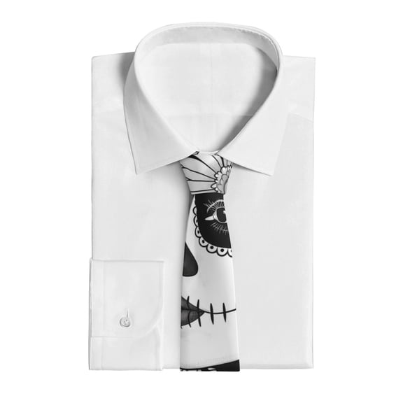 Uemuo Floral Sugar Skull Portrait Pattern Men's Necktie Classic Silk Tie Woven Jacquard Neck Ties Business Necktie Gift for Men