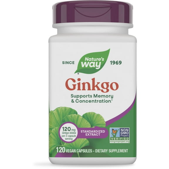 Nature's Way Ginkgo Premium Extract Capsules, Supports Memory & Concentration*, Unisex, 120ct