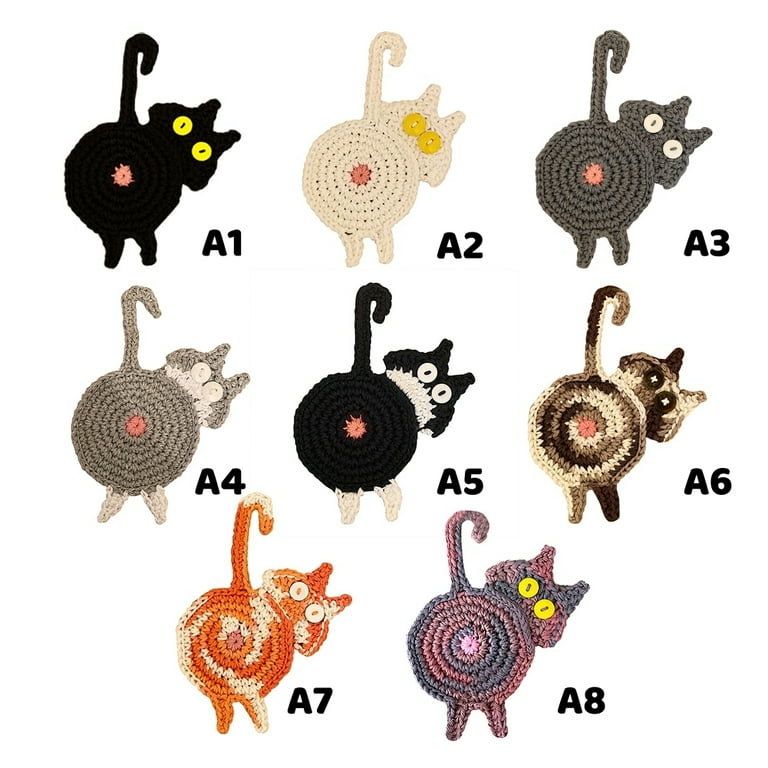 EFINNY Cute Knitted Cotton Cat Crochet Drink Coaster, Funny Cat