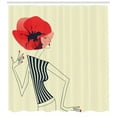 thumbnail image 3 of Vintage Woman Shower Curtain, Retro Girl with Poppy Flower Style Hat and Nailpolish Doodle, Fabric Bathroom Set with Hooks, 69W X 84L Inches Extra Long, Ivory Vermilion Dark Blue, by Ambesonne, 3 of 3
