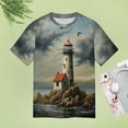 thumbnail image 4 of Lighthouse Sunrise Coast Scenery Pale Blue Tan Women's Short Sleeve Tops Casual Blouses T Shirt, 4 of 6