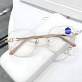 thumbnail image 3 of HBMYN Women Fashion Blue Light Blocking Oversized Reading Glasses +2.0,Metal Gold Rimless Bling Readers, 3 of 8