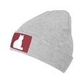 thumbnail image 2 of LNWH Knitted Acrylic Hat, Minimalist White Cat Pattern Winter Beanie Hat for Cold Weather, Gray, 2 of 8