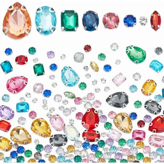339Pcs Sew on Rhinestone Mixed Shapes Glass Sew on Crystals Metal Flatback Claw Gemstones Acrylic Gems Embellishments Jewels