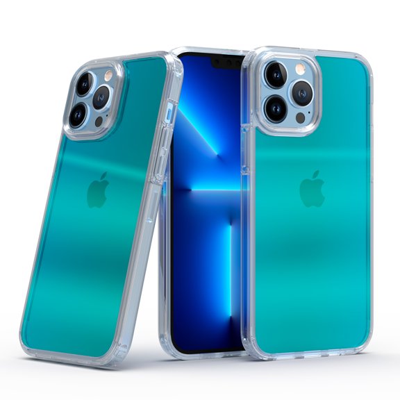 For iPhone 13 Pro High Quality Transparent Gradient Shockproof Hybrid Case Cover - Teal
