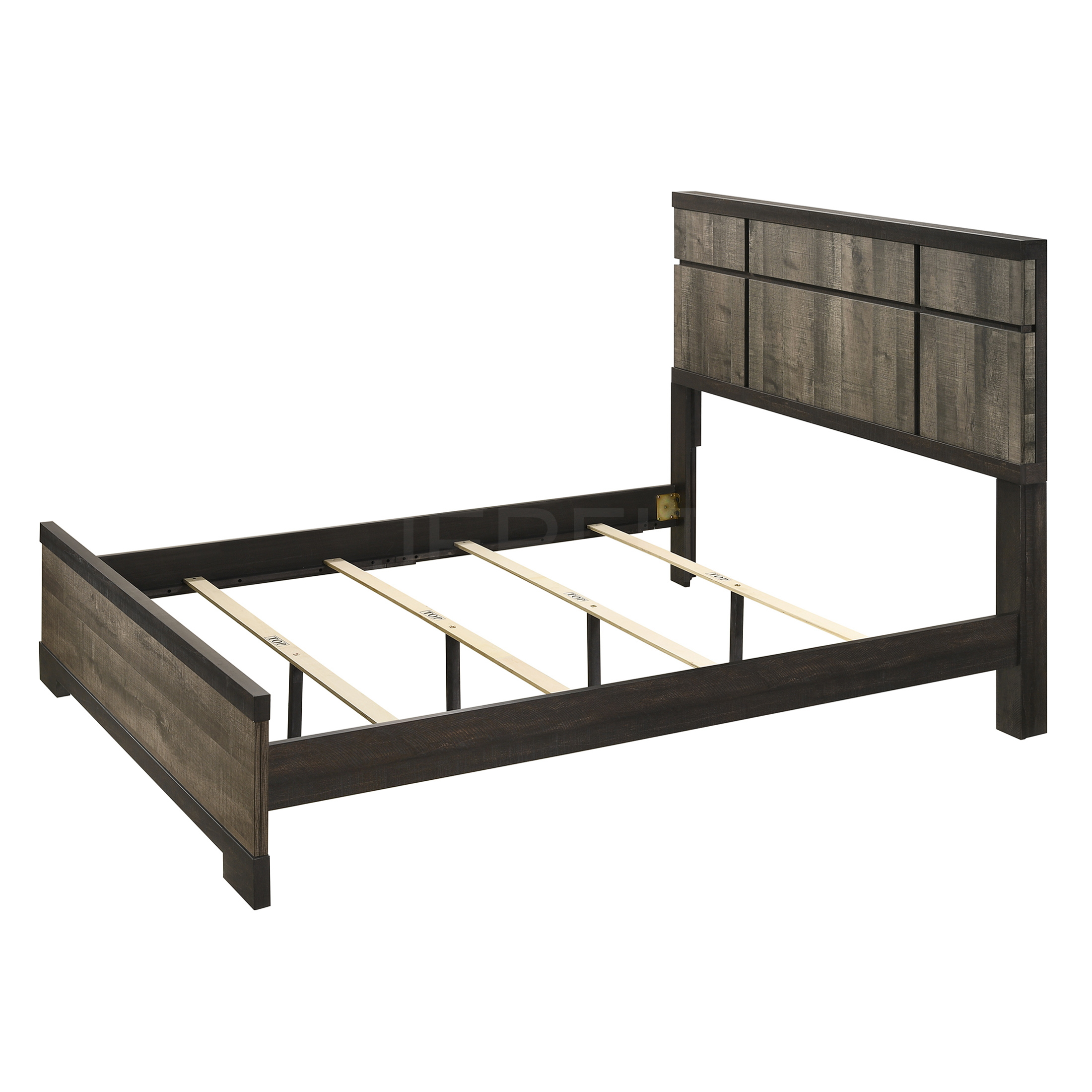 JERFIT Contemporary King Size Bed Frame with Panel Headboard, Modern Wood Platform Bed with Ebony Gray Finish, No Box Spring Needed