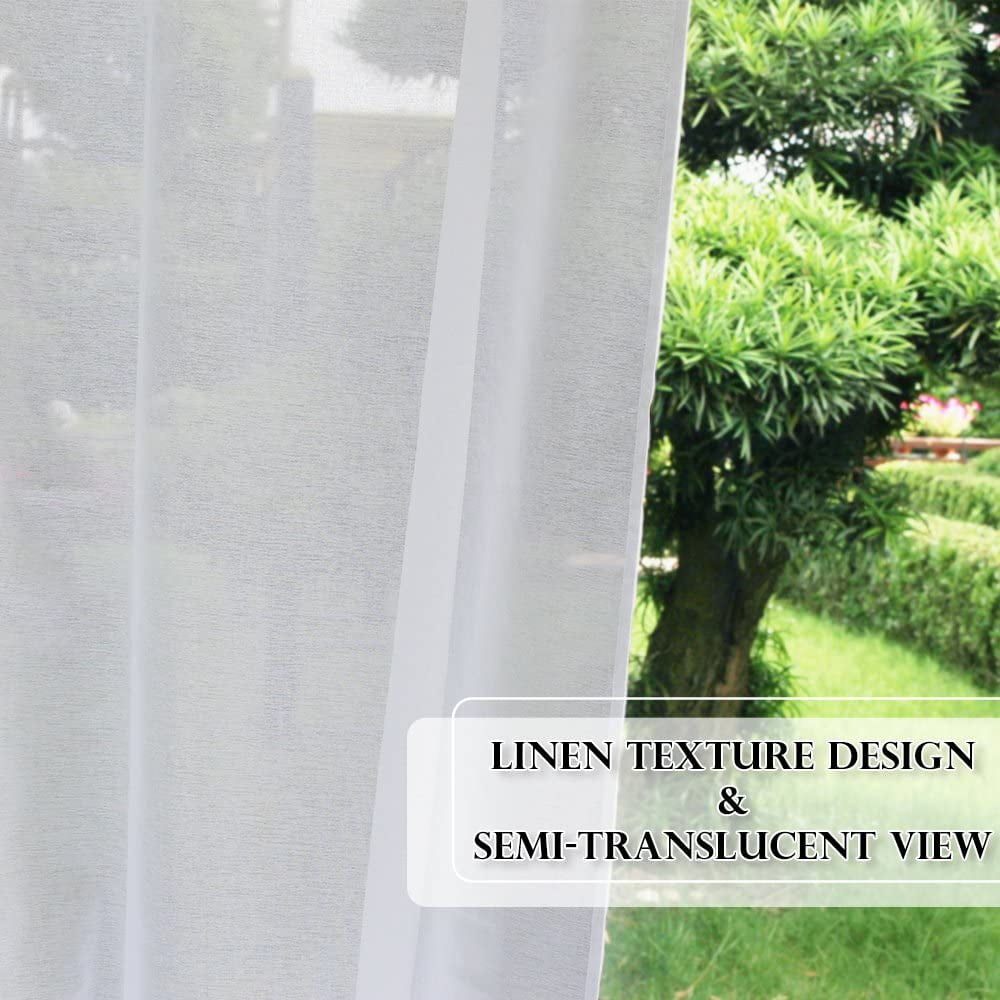 DONGPAI Linen Outdoor Curtain for Patio, Waterproof Tab Top Sheer Curtains for Pergola, Porch, Cabana Gazebo Voile Sheer Drapes, 52" x 96", White, 1 Panel