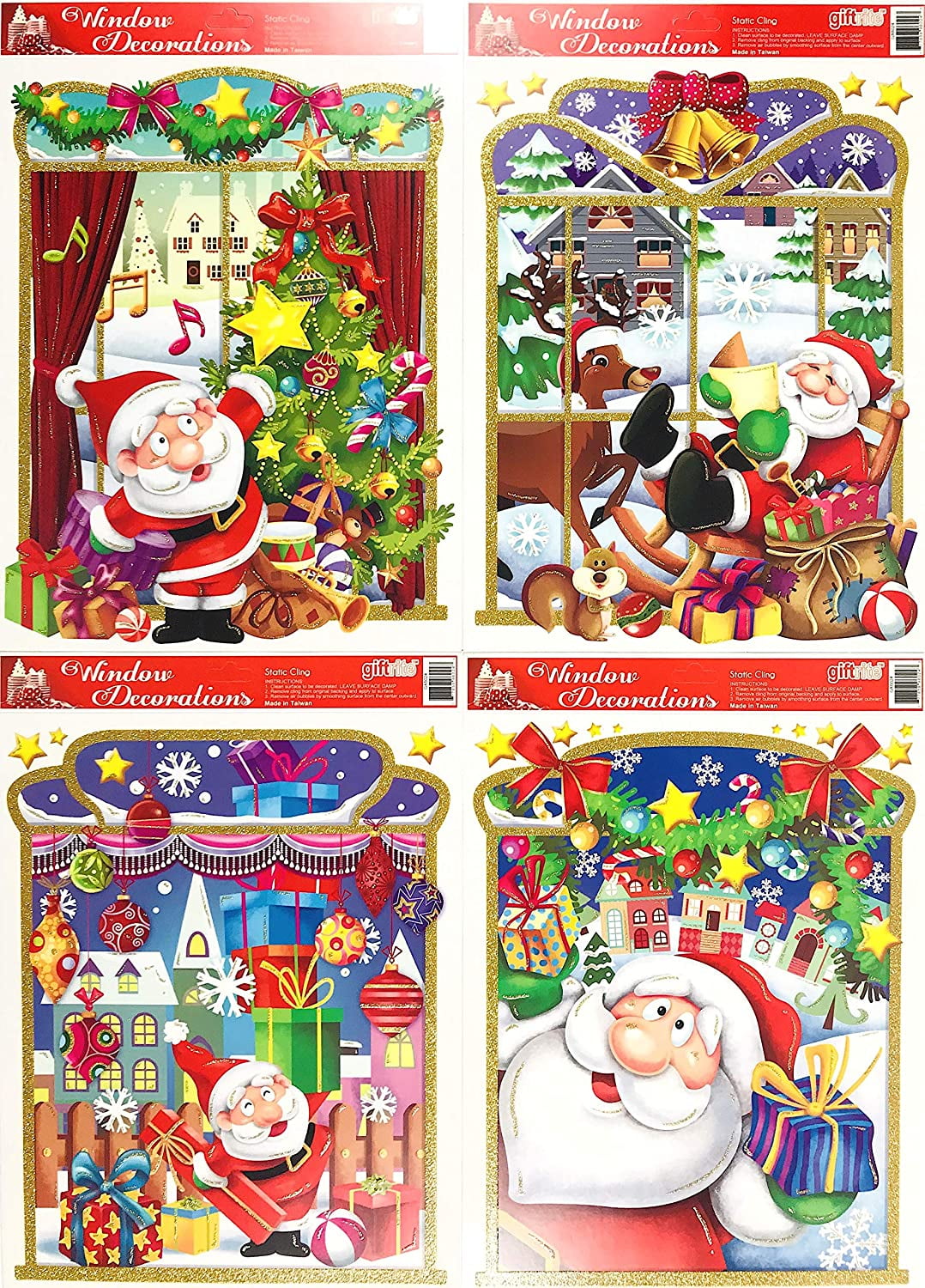 Holiday Christmas Vinyl Window Clings Santa Scene at Home,