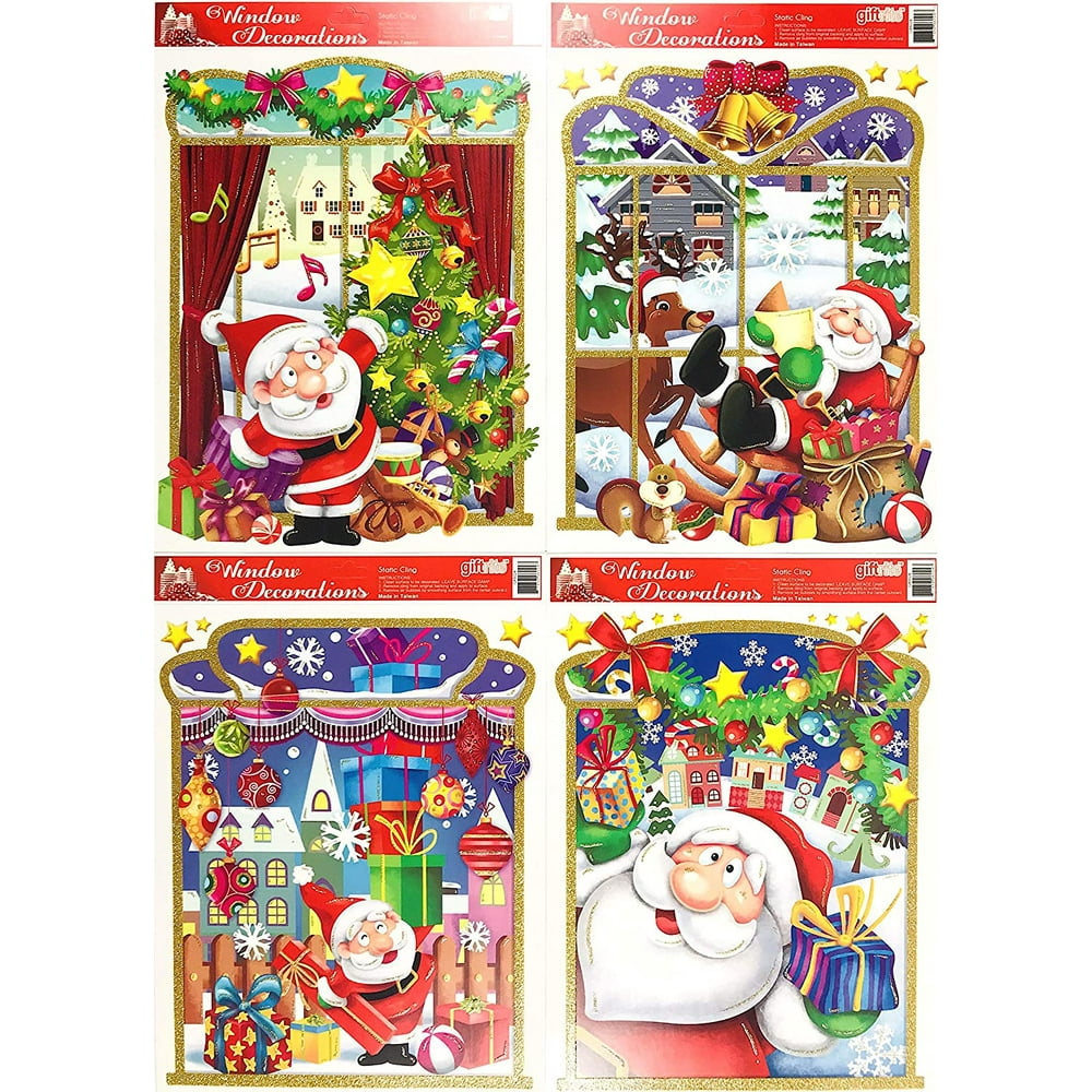 Holiday Christmas Vinyl Window Clings Santa Scene at Home,