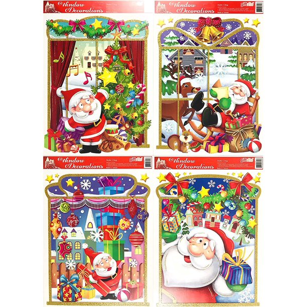 Holiday Christmas Vinyl Window Clings Santa Scene at Home,