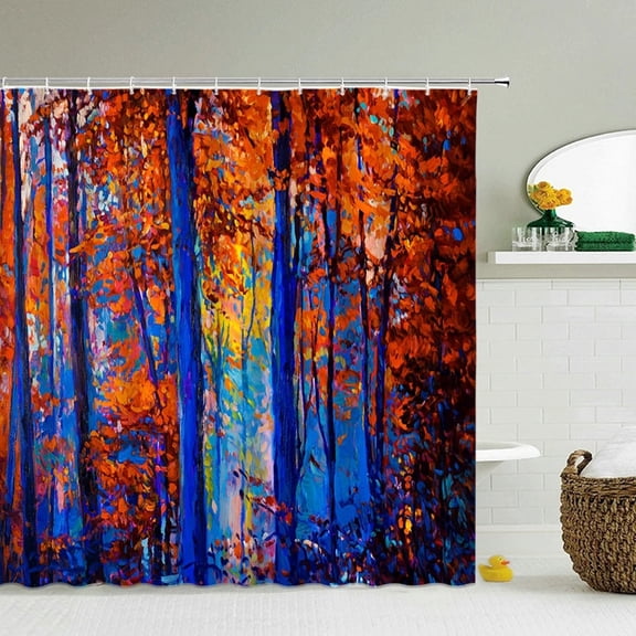Oil Painting Scenery Shower Curtains Forest Bathroom Curtains Waterproof 3d Printing Decoration Polyester Fabric Bath Screen Mat