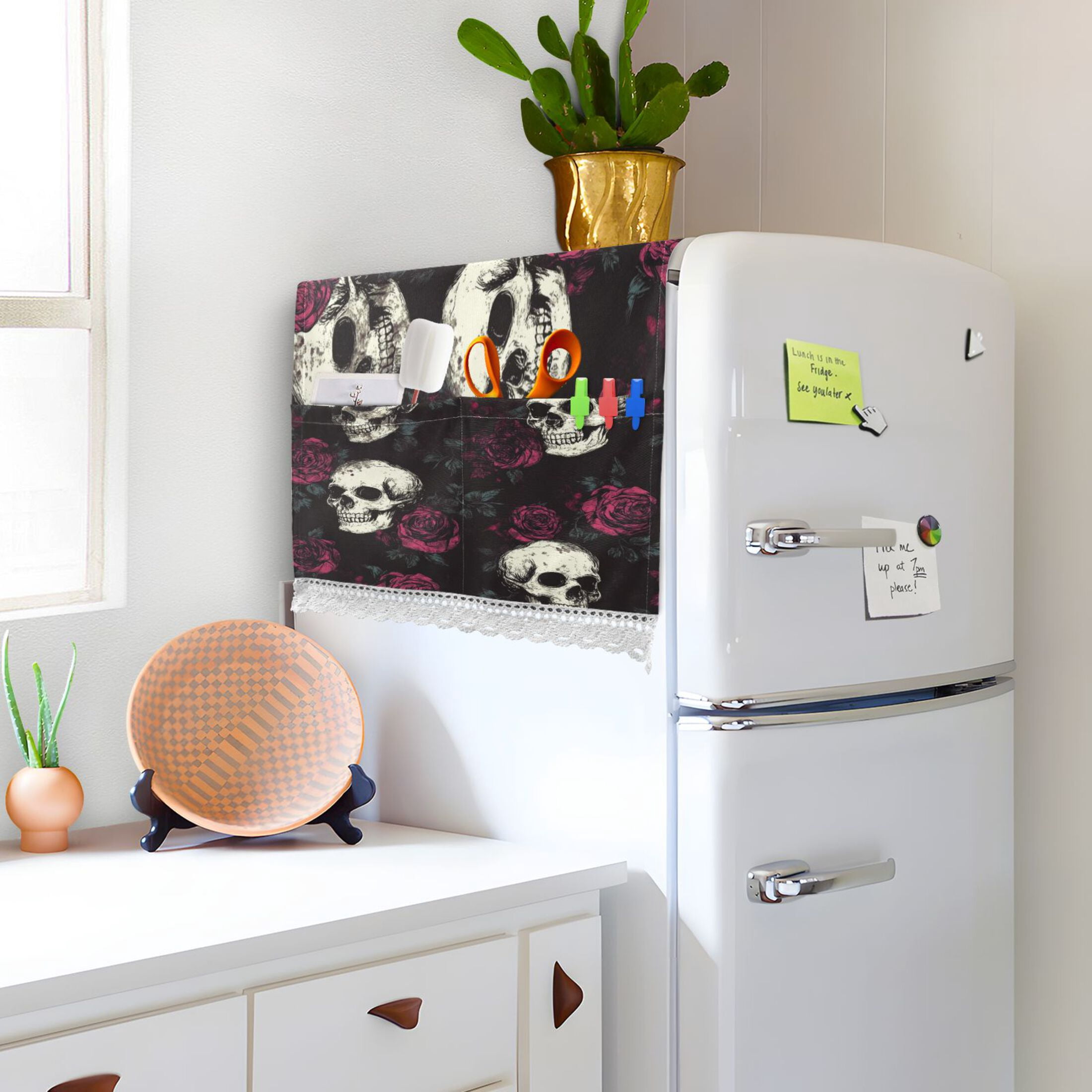 WOBOGO Skull Burgundy Roses Pattern Washing Machine Cloth Dryer Refrigerator Top Cover Protective Non-Slip Mat For Kitchen Laundry