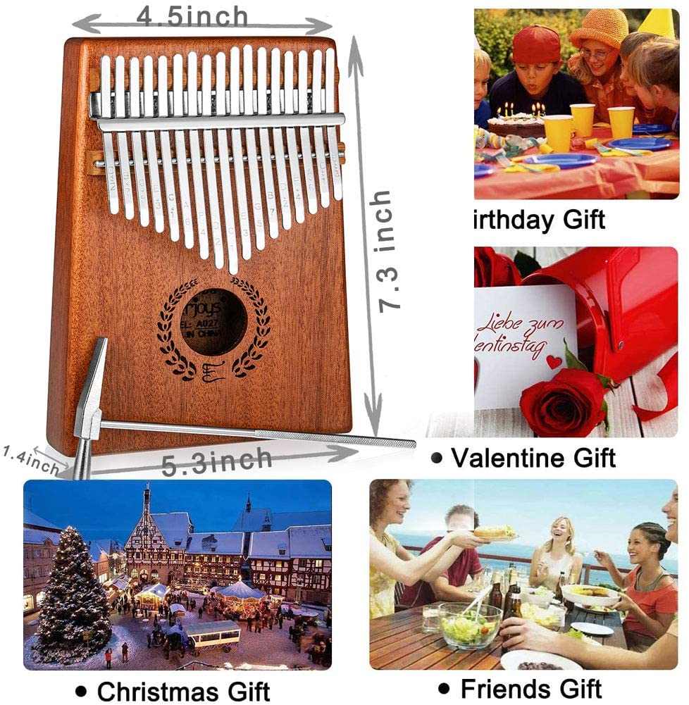 Everjoys Kalimba Thumb Piano 17 Keys, Professional Musical Instrument Finger Piano Marimbas with Portable Bag, Fast to Learn Songbook, Tuning Hammer, All in One Kit