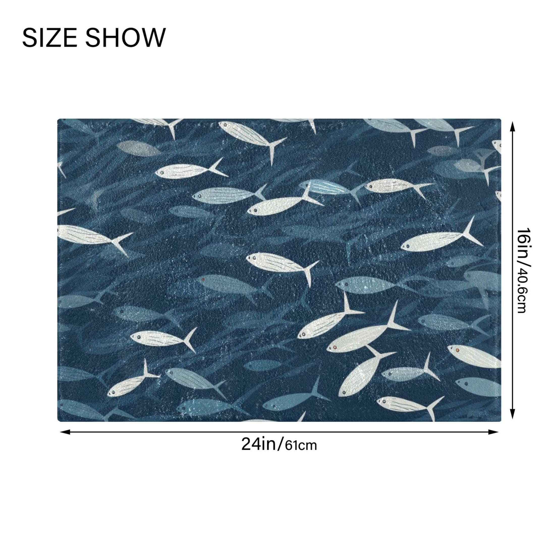 Toilet Rug Set Non-Slip Bathroom Rugs Soft Plush Machine Washable Contour Bath Mat Small Fish Swimming 24x20/24x16