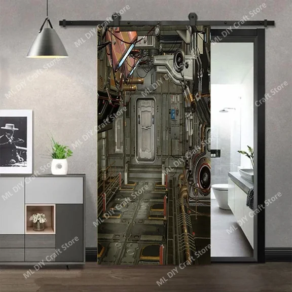 Science Fiction Future Style PVC Self-adhesive Art Mural Living Room Bathroom Door Sticker Wallpaper