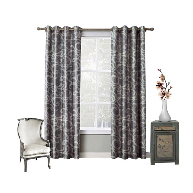 Juego de Cortinas Melocotton Tela Jacquard 2 Paneles Gris 1.40 m x 2.10 m 8 Aros