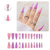 RAGUPEL 24Pcs Glue on Nails for Women,Hand-Drawn Lines Stiletto Press on Nails,Silver Glitter Press on Nails Long,Full Cover Nail Tips for Party,Daily Life,Taking Pictures,Dating,Style1