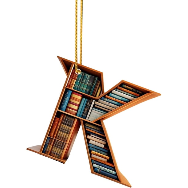 Adornos de árbol de Navidad con forma de libro, colgante de estantería con forma de letra, adorno de bibliotecario para amantes de los libros, adorno de acrílico para Navidad, regalo para amantes de l