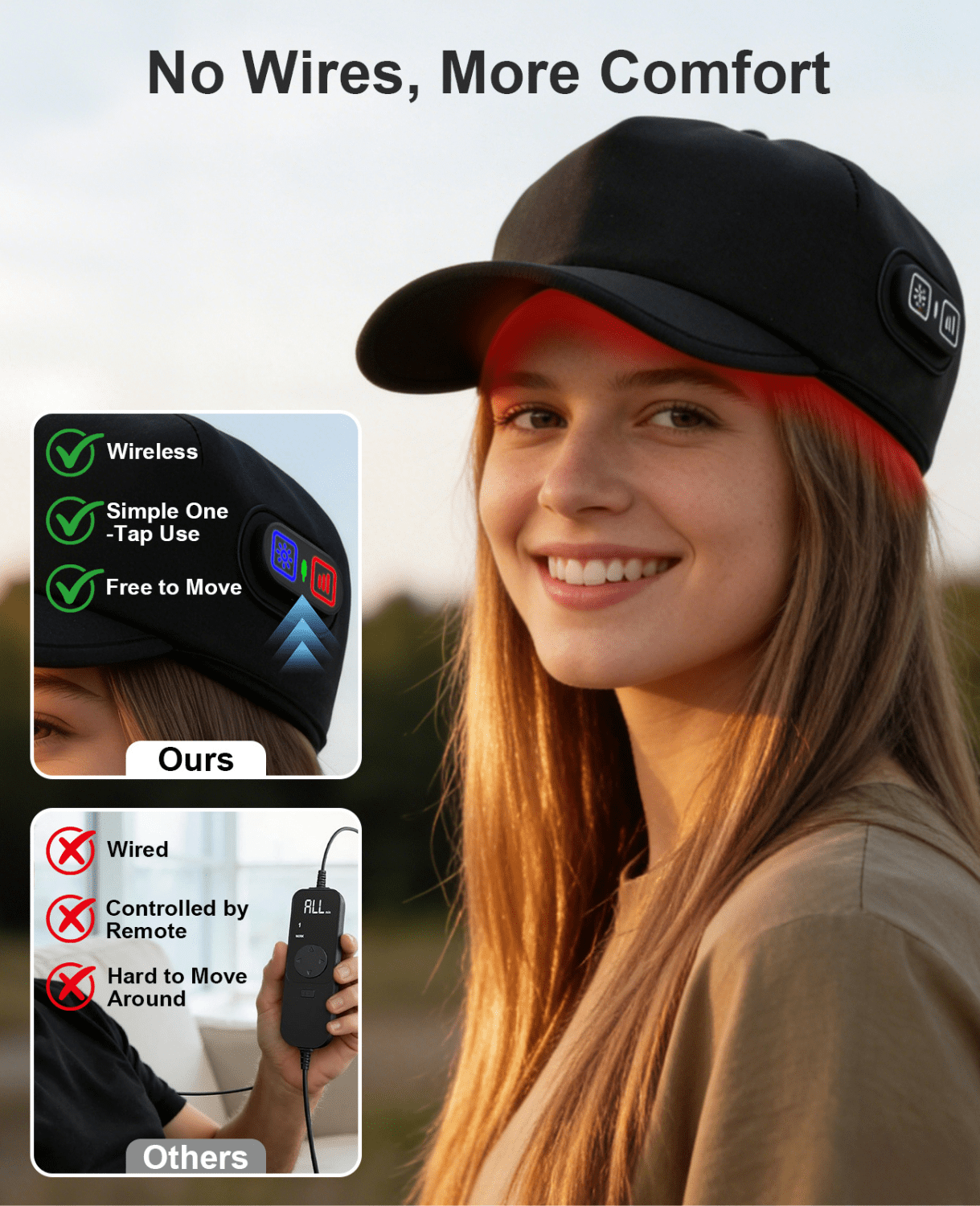 Head Massager LED Cap with 540 Medical Grade LEDs - 6 Modes & Adjustable Fit 22-27 - Rechargeable Red Light Cap for Scalp Health - Wireless Travel-Friendly