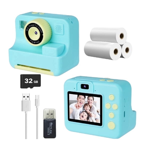 Tancola Built-in Flash Instant Digital Cameras with Camera, USB Cable, Printing Paper, TF-Card, Card Reader, Green