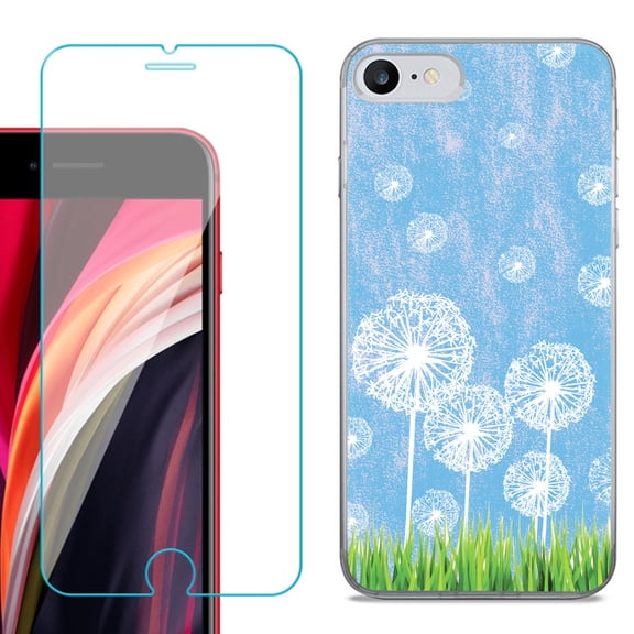 Slim-Fit Fashion Gel Phone Case for iPhone SE 2022, with Tempered Glass Screen Protector, by OneToughShield ® - Dandelion Sky
