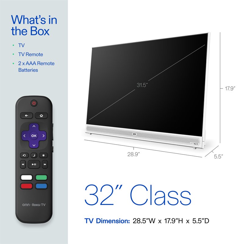 onn 32” 1080P FHD Tabletop Smart Roku TV - White, TVWTE36014318 accessories and compatibility