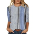 thumbnail image 2 of Sakmal Womens Summer Tops 3/4 Sleeve Blue Striped Crew Neck Pullover Shirts for Women, 2 of 5