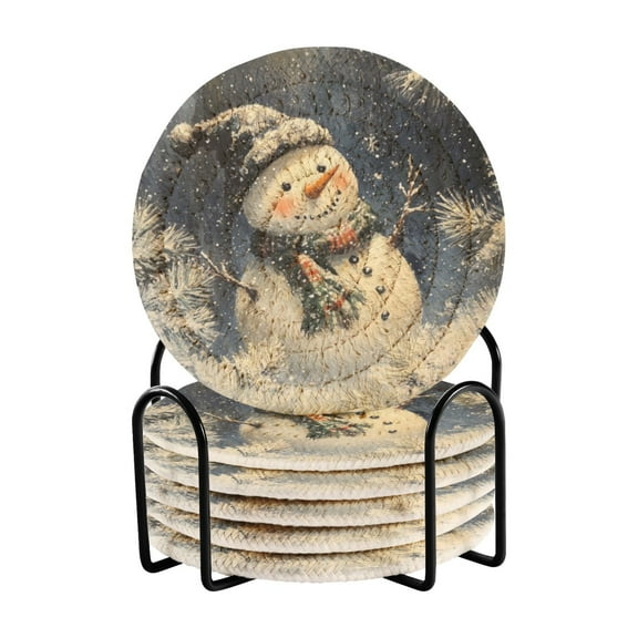 6 coil coasters 3.94x3.94x0.24 inch water coasters Drink coasters with cup holders Absorbent coasters Heat resistant for bar protection Christmas White Snowman