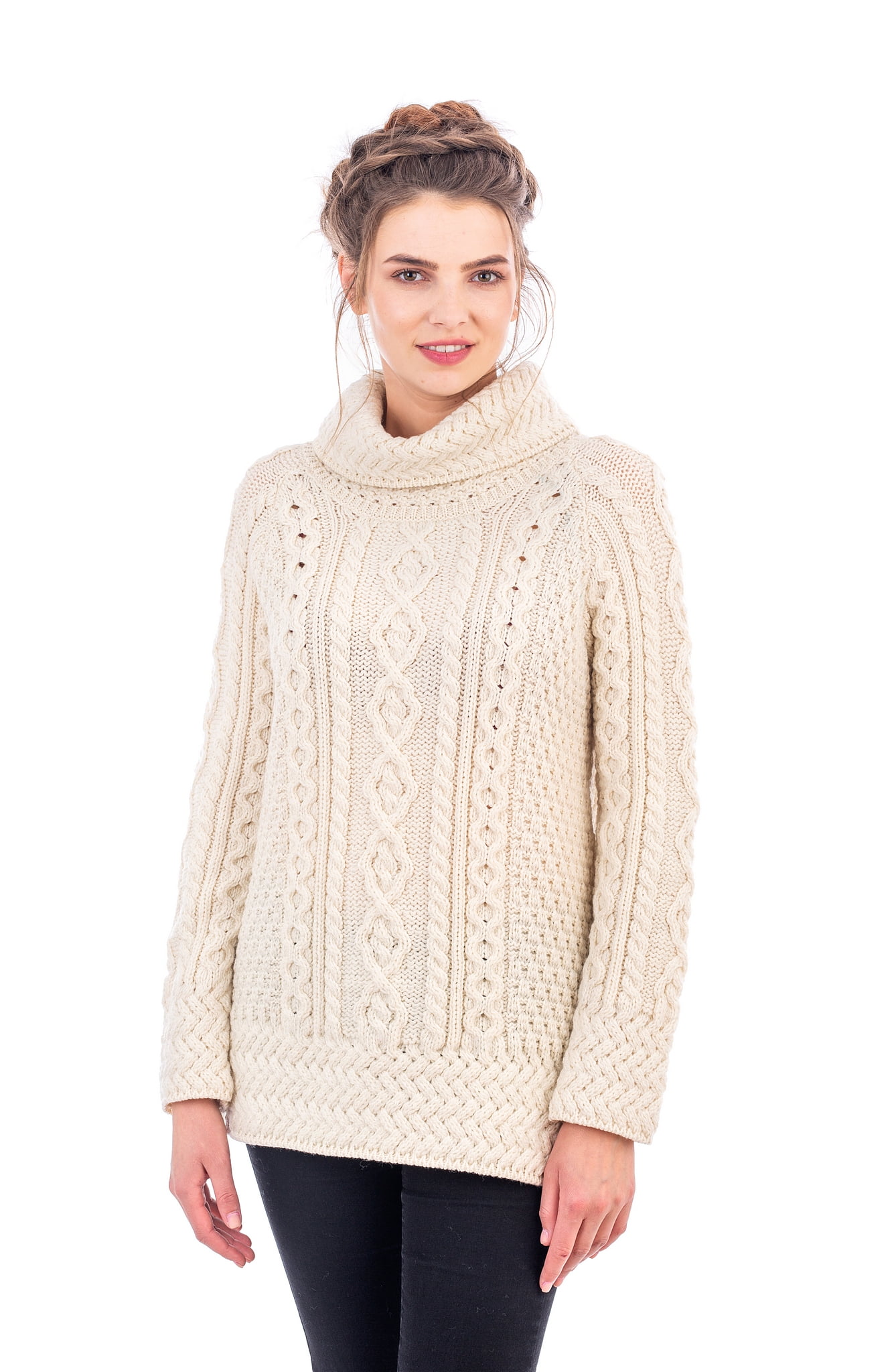 SAOL SAOL Irish Cable Knit Turtleneck Sweater 100 Merino Wool