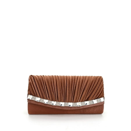 - Womens Satin Crystal Rhinestone Adorned Clutch Purse Handbag Removable Chain Strap