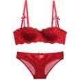 thumbnail image 1 of Gibobby Conjunto de lencería Lencería de dos piezas para mujer, sexy con encaje floral, escote en V profundo, brasier inalámbrico y tanga exótico(Vino, 85E), 1 of 3