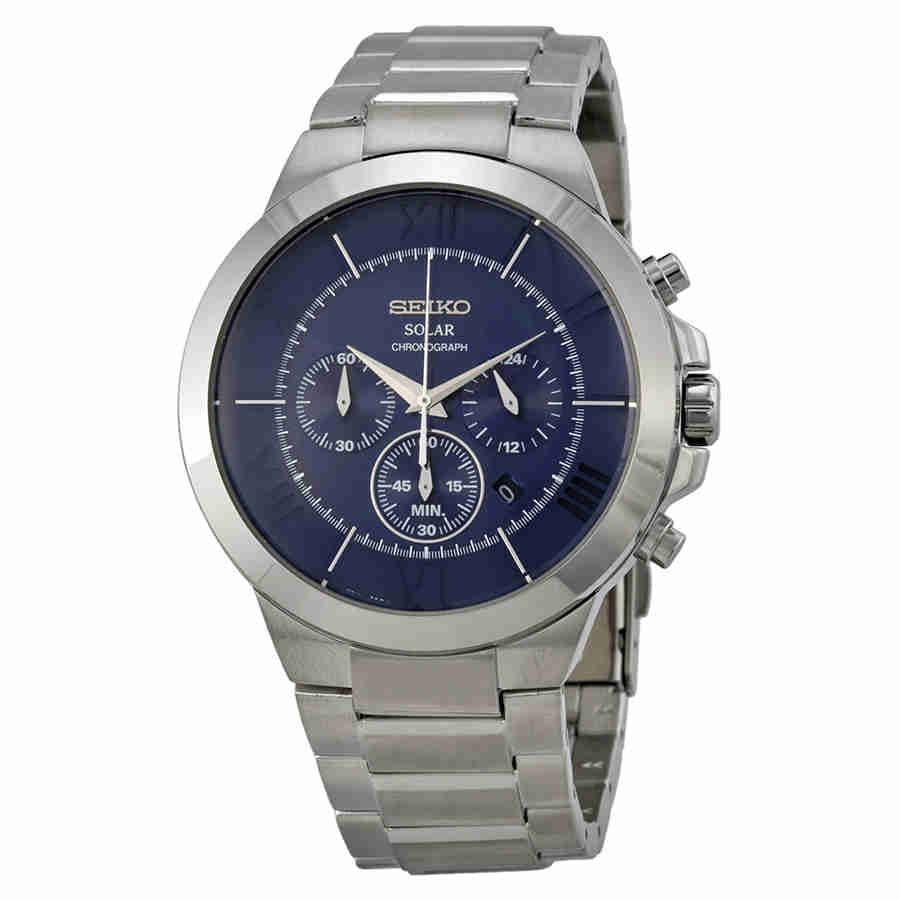 Seiko - Seiko Men's Solar Chronograph Blue Dial Stainless Steel Watch ...