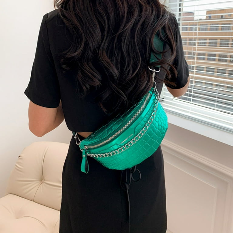 Crocodile Pattern Female Fanny Pack Designer Pu Leather Shoulder Bags for  Women Fashion Chain Waist Packs