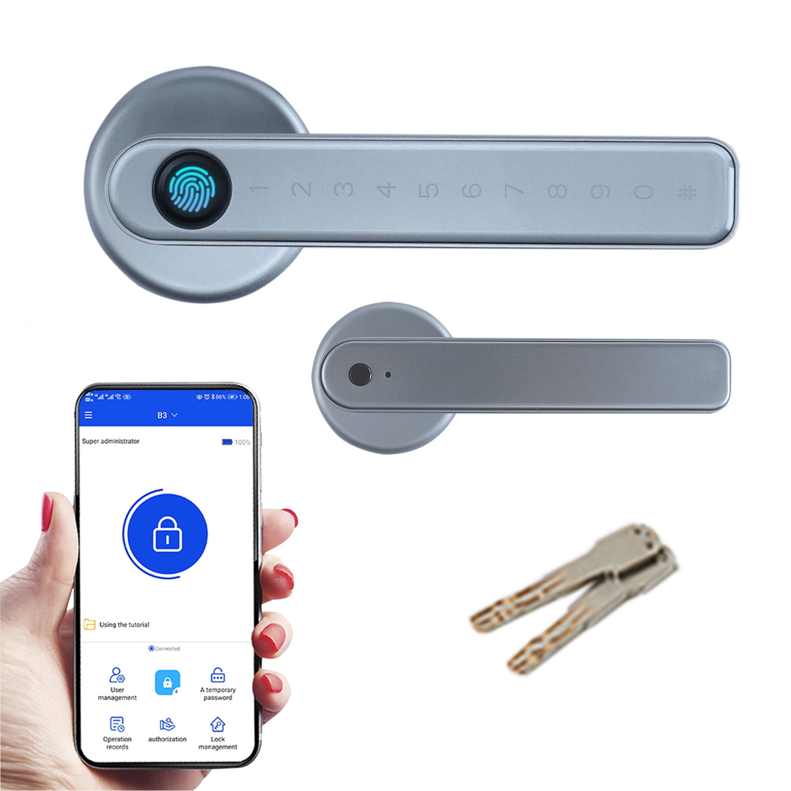 Door Fingerprint Lock,Electronic Bluetooth Smart Lock with Handle,Zinc Alloy Biometric Door Lock Security for Bedroom Office Apartment Hotel Garage
