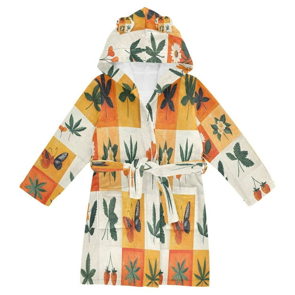 FORMRS Niños Bathrobe Unisex Hooded Robe Soft Plush Pajamas Sleepwear, Size 2-3T, Cartoon Plants