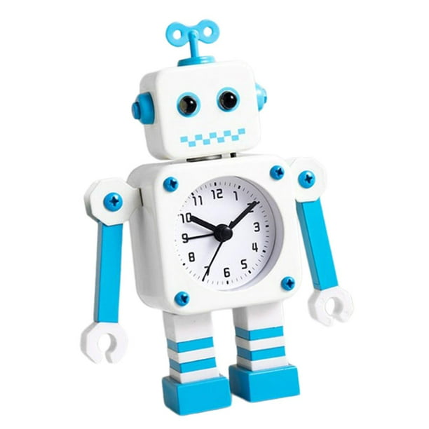 Reloj despertador analógico Sunnimix Robot de Metal divertido para niños Blanco
