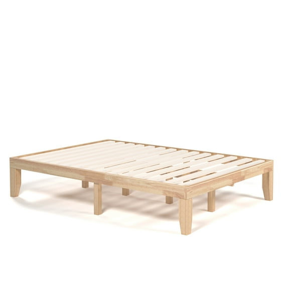 LINJH Full Size 14" Wooden Bed Frame Mattress Platform Wood Slats Support Natural
