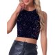 thumbnail image 1 of INSPIRAR CHIC Top sin mangas de lentejuelas para mujeres, blusa corta de cuello redondo, brillante y chispeante, para fiestas y salidas nocturnas, talla XL, azul púrpura, 1 of 6