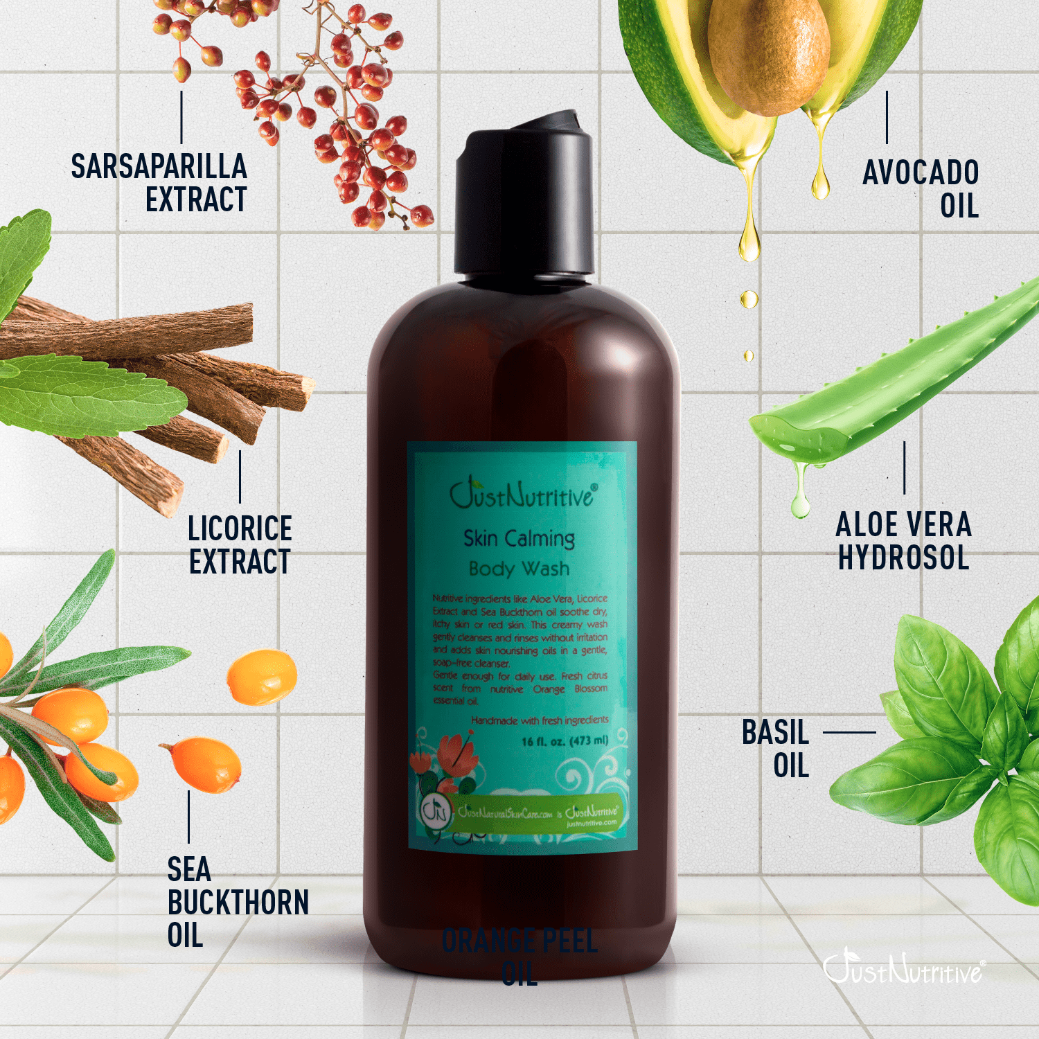 Just Nutritive Skin Calming Body Wash for Soothing Dry itchy  Skin, Best Body Wash for Your Skin, Natural Body Wash, Fragrance Free, 16oz
