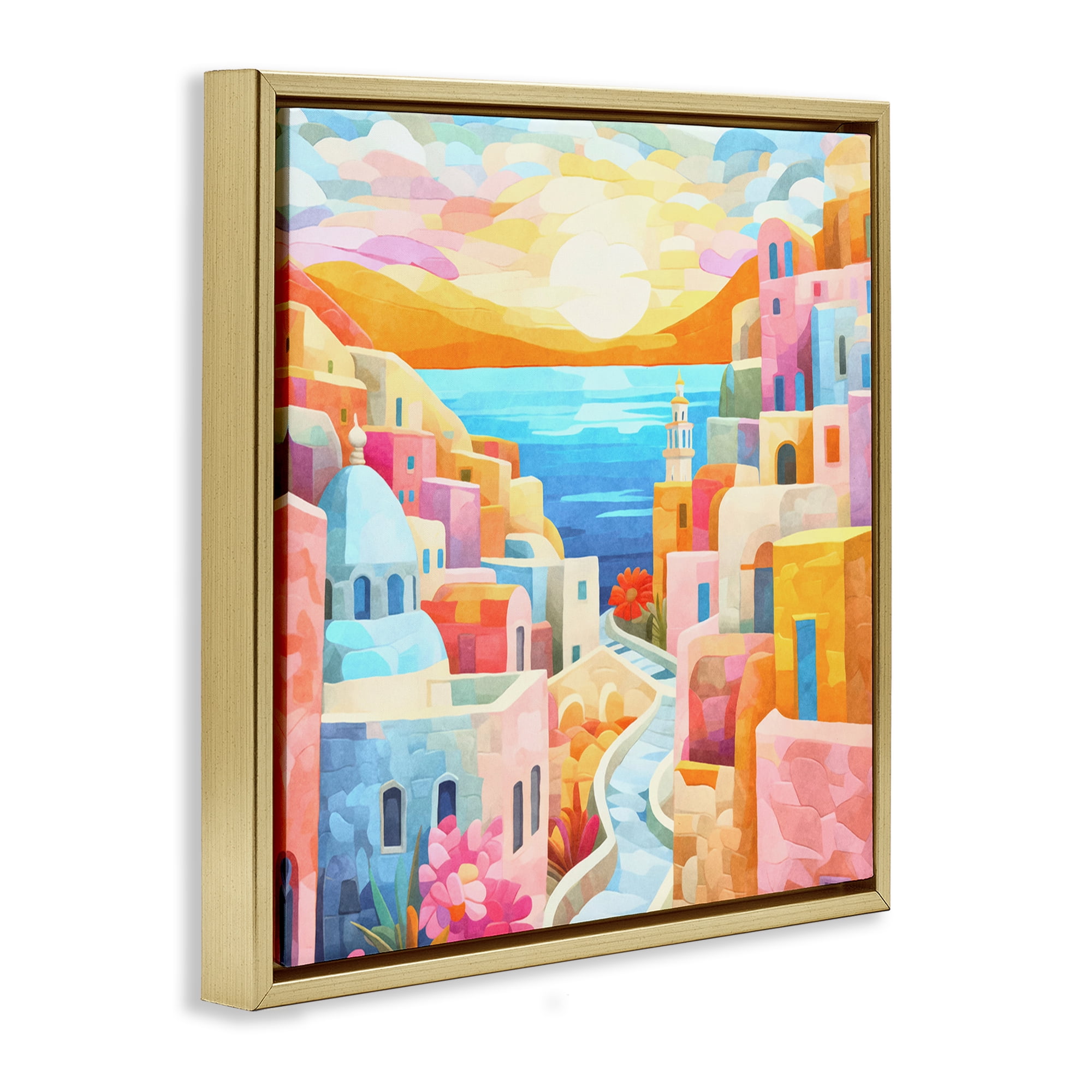 Stupell Industries Pastel Seaside Dreams Scenic & Cityscapes Painting Gold Floater Framed Canvas Art Print Wall Art, 25 x 25