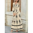 thumbnail image 4 of Women's 2025 Fall Wedding Guest Dresses Boho Floral Long Sleeve V Neck Flowy Elegant Maxi Dress Beach Clothes,Beige, 4 of 6