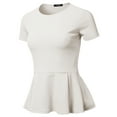 thumbnail image 2 of SSOULM Women's Classic Stretchy Short Sleeve Flare Peplum Blouse Top (S-3X). Made In U.S.A, 2 of 4